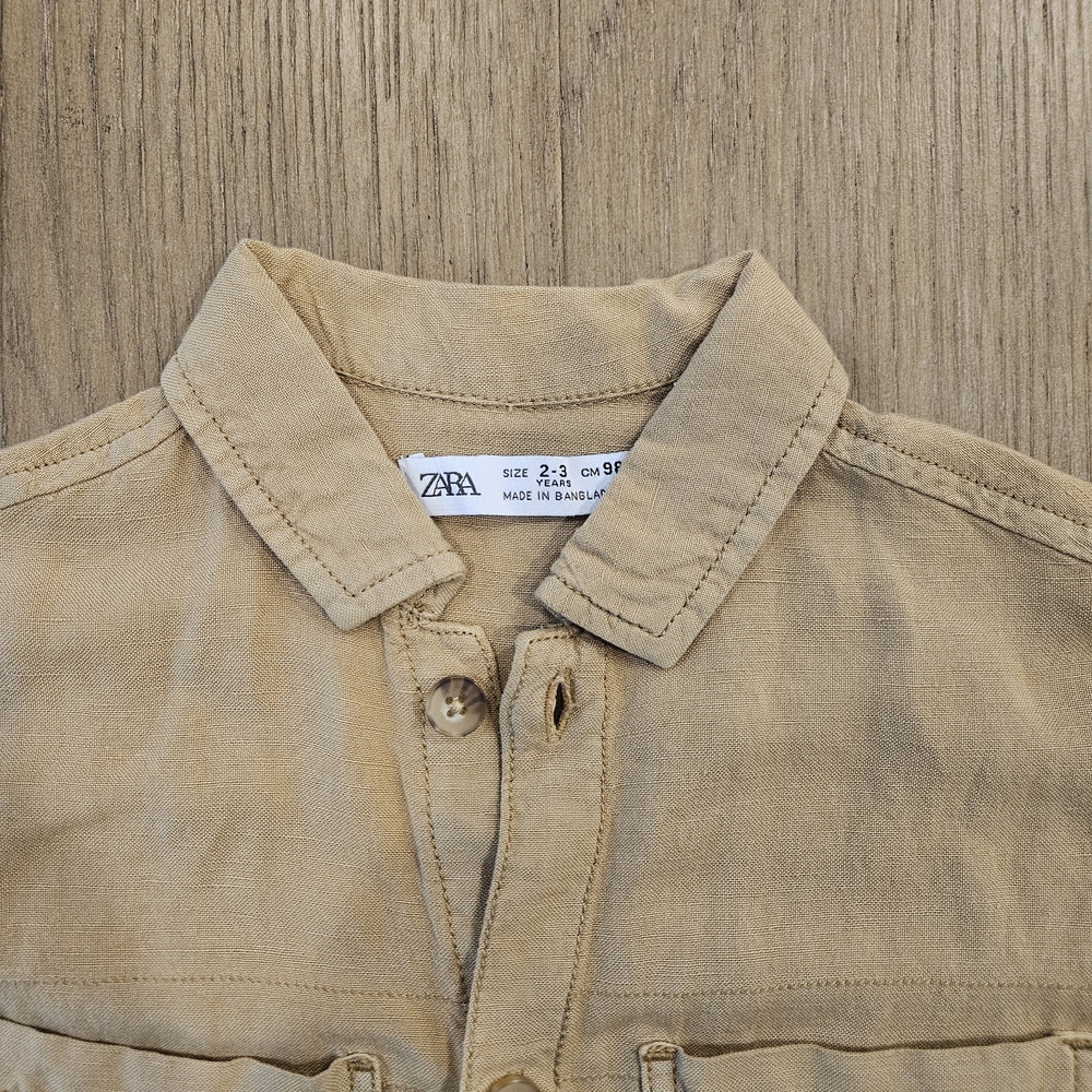 ZARA Camel Short Sleeve Button Down Shirt Size 3T NWT - Picture 6 of 6